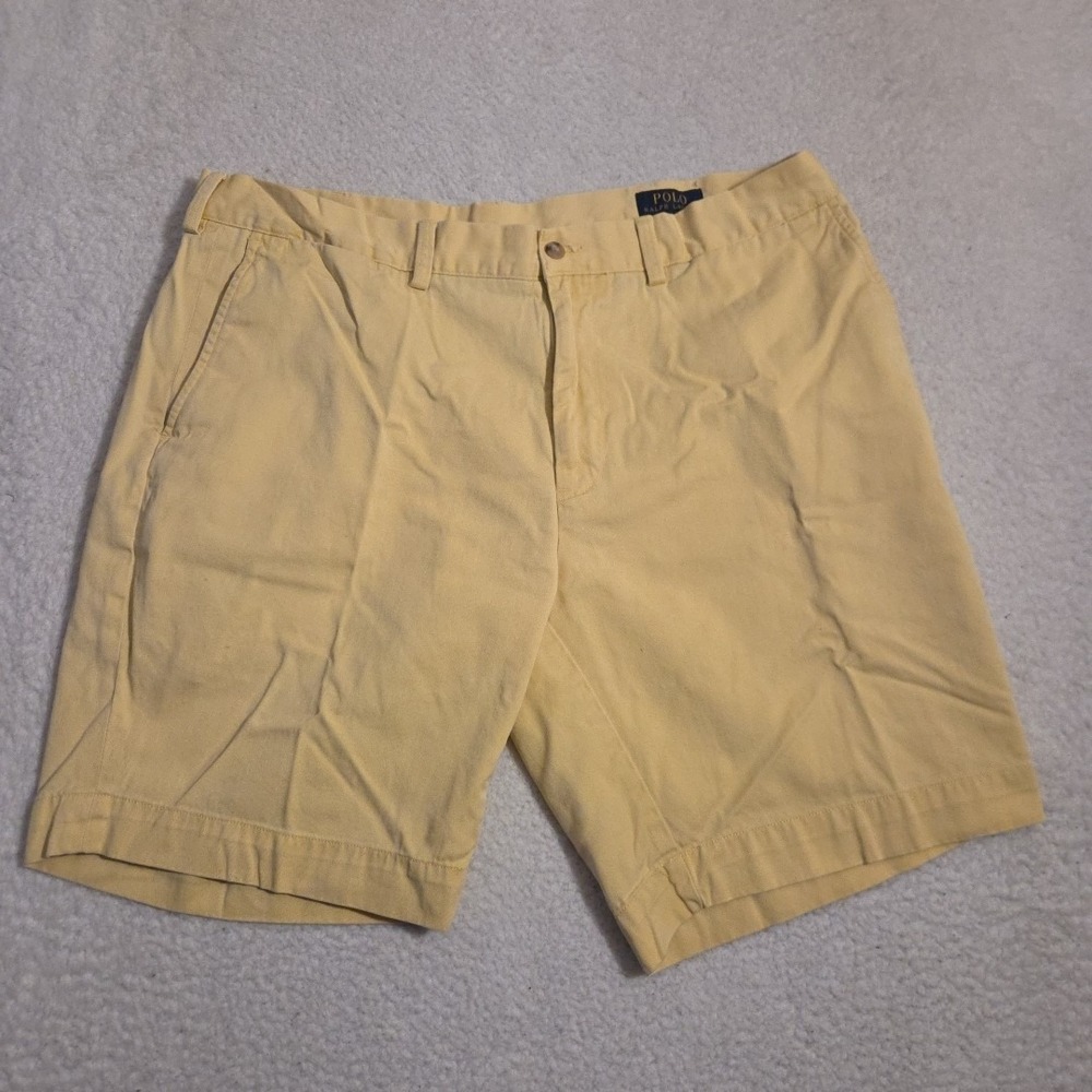 VTG Polo Ralph Lauren Shorts Men‎ Size 38 Khaki Classic Fit 9" Chino Yellow Pony